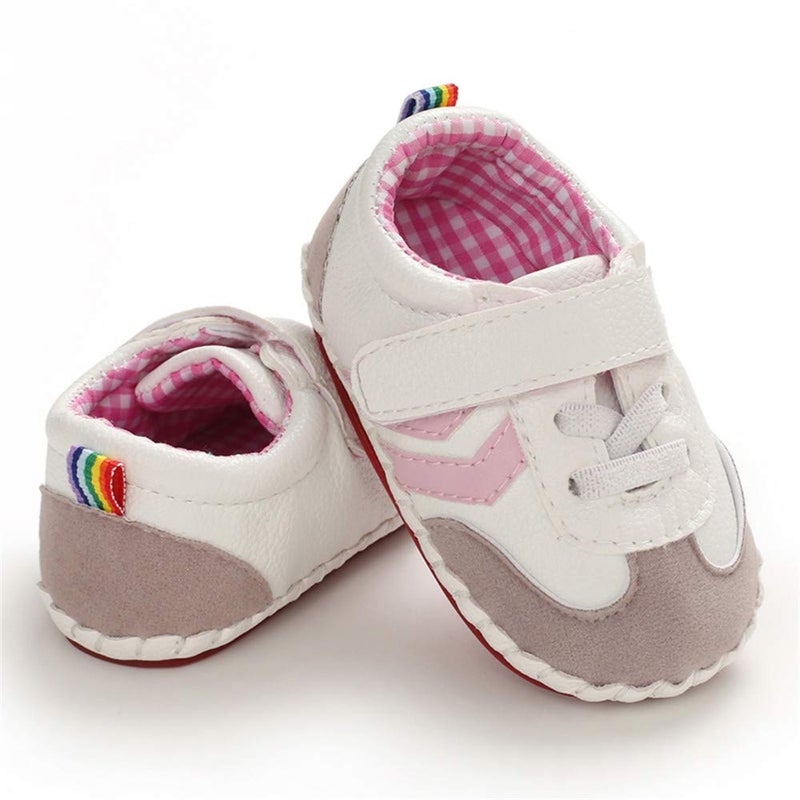 HsdsBebe Baby Boys Girls Pu Leather Hard Bottom Walking Sneakers Toddler Rubber Sole First Walkers Infant Cartoon Slippers Crib Shoes(6-12 Months) C/Pink - Image 3